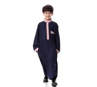 Chaqueta infantil joven árabe tóbe musulmana, caftán de manga larga, túnica de cuello redondo, traje nacional, conjunto de batas bordadas de manga larga para adolescentes abrigo infantil, azul, 5-6