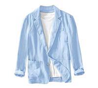 Chaqueta Informal para Hombre, De Lino Y Algodón, Transpirable, De Corte Regular, Abrigo Deportivo, Chaqueta De Traje con Cuello Vuelto, Chaqueta Deportiva Ligera De Verano con Dos Botones, Azul Cl
