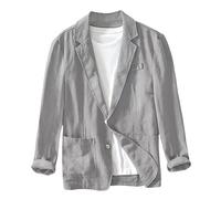 Chaqueta Informal para Hombre, De Lino Y Algodón, Transpirable, De Corte Regular, Abrigo Deportivo, Chaqueta De Traje con Cuello Vuelto, Chaqueta Deportiva Ligera De Verano con Dos Botones, Gris L