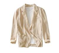 Chaqueta Informal para Hombre, De Lino Y Algodón, Transpirable, De Corte Regular, Abrigo Deportivo, Chaqueta De Traje con Cuello Vuelto, Chaqueta Deportiva Ligera De Verano con Dos Botones, Color A