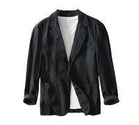 Chaqueta Informal para Hombre, De Lino Y Algodón, Transpirable, De Corte Regular, Abrigo Deportivo, Chaqueta De Traje con Cuello Vuelto, Chaqueta Deportiva Ligera De Verano con Dos Botones, Color N