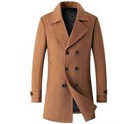 Chaqueta Lana for Hombre Abrigo Guisante Clásico Doble Botonadura Abrigo Prueba Viento Invierno Ropa Exterior Forrada Acolchada Cálida (Color : Camel, Size : Men-L)