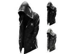 Chaqueta larga con capucha para hombre, estilo gótico, con cremallera, retro, para Halloween, steampunk, hipster, festival, celebración, para jóvenes, casual, con cremallera completa, sudadera de