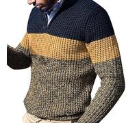Chaqueta larga elegante con cremallera de un cuarto, de punto, cuello redondo, ajustada, suave, densa, informal, para hombre, Navidad, suéteres familiares, amarillo, M