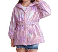 Chaqueta láser de gran tamaño con capucha y cremallera completa para niñas, para adolescentes, niñas, escuela, fiesta, baile, verano, casual, día de los inocentes, rosa, 6-7 años