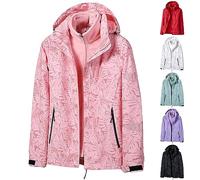 Chaqueta ligera e impermeable para mujer, chaqueta cortavientos estampada a la moda, cómoda, cuello alto, doble grueso, resistente al viento, ajuste relajado, chaquetas de lluvia para senderismo