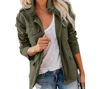 Chaqueta Ligera para Mujer con Bolsillos con Cordón, Abrigo De Transición De Otoño, Parka De Cuello Alto, Abrigo Corto, Blusón Fino, Ropa De Abrigo De Primavera, Tallas S-5Xl, Verde Militar, Tal