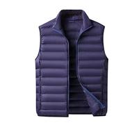 Chaqueta ligera y fina de forro polar para hombre, para exteriores, acolchada, sin mangas, para invierno, cálida, hinchada, para uso al aire libre, azul marino, L