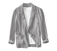 Chaqueta Lino Blazer Hombre Casual Americana Manga Larga Solapa Botones Bolsillos Color Sólido Holgado Talla Grande Ligero Transpirable Cómodo para Verano Uso Diario