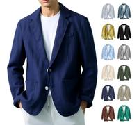 Chaqueta Lino Blazer Hombre Casual Americana Manga Larga Solapa Botones Bolsillos Color Sólido Holgado Talla Grande Ligero Transpirable Cómodo para Verano Uso Diario