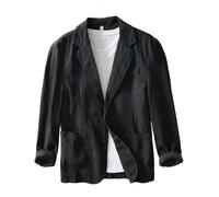 Chaqueta Lino Blazer Hombre Casual Americana Manga Larga Solapa Botones Bolsillos Color Sólido Holgado Talla Grande Ligero Transpirable Cómodo para Verano Uso Diario