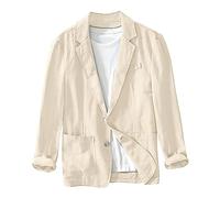 Chaqueta Lino Blazer Hombre Casual Americana Manga Larga Solapa Botones Bolsillos Color Sólido Holgado Talla Grande Ligero Transpirable Cómodo para Verano Uso Diario