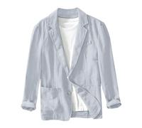 Chaqueta Lino Blazer Hombre Casual Americana Manga Larga Solapa Botones Bolsillos Color Sólido Holgado Talla Grande Ligero Transpirable Cómodo para Verano Uso Diario