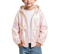 Chaqueta metálica brillante para niñas pequeñas, brillante, ligera, con cremallera, impermeable, para calle, Y2K, cortavientos, para exteriores, viajes, casual, montaña, blanco, 2-3 años