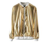 Chaqueta metálica para hombre de los años 70, discoteca, fiesta, varsity, retro, hip hop, béisbol, bombero, holographic espacial, traje metálico, chaqueta de club nocturno, chaqueta ajustada con