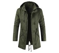 Chaqueta militar de algodón para hombre, ligera, con cremallera completa, informal, cortavientos, con capucha, estilo parka de longitud media, bolsillos, color verde militar, talla XL