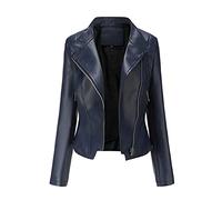 Chaqueta Motera Mujer Cazadoras de Cuero Mujer Corto Delgado Estilo Cazadoras Mujer Baratas Cazadora Mujer Lisas Chaqueta Corta Para El Otoño, Primavera Chaqueta de Moto Azul Marino S/M/L/XL/XXL