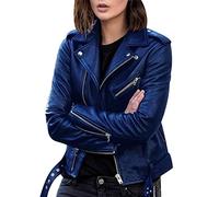 Chaqueta Motorista Mujer Biker Faux Leather Jacket Women Chaqueta Simil Cuero Sintetico Corta Mujer Chaqueta Piel Sintetica Cuero Moto Chaquetas Biker Mujer Pu Jacket Women Talla Grande Azul S
