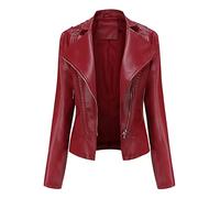 Chaqueta Motorista Mujer Biker Faux Leather Jacket Women Chaqueta Simil Cuero Sintetico Mujer Tachuelas Chaqueta Piel Sintetica Imitacion Cuero Moto Mujer Chaquetas Biker Pu Jacket Women Rojo S