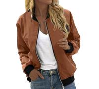 Chaqueta Mujer Corto Blouson Casual Piloto Manga Larga Abrigo Ligero Cremallera Sólido Chaqueta Impermeable y Cortavientos