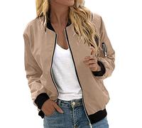 Chaqueta Mujer Corto Blouson Casual Piloto Manga Larga Abrigo Ligero Cremallera Sólido Chaqueta Impermeable y Cortavientos