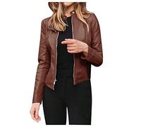 Chaqueta Mujer Entretiempo Slim Fit Motocicleta Bomber Chaqueta Primavera PU Cardigan Manga Chaqueta Larga Cremalleras Cazadora Moda Casual Abrigo 2024 Chaqueta Cuero Otoño