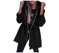 Chaqueta Mujer Invierno Abrigo casual con cremallera y capucha para mujer otoño/invierno a la última (Black, XL)