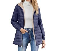 Chaqueta Mujer Invierno Color Liso Manga Larga con Capucha - Ropa Mujer Invierno 2025 Cremallera con Bolsillo Anchos Deportiva Ligera Cazadoras Termica Único Plumiferos Marina de Guerra XL