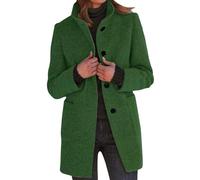 Chaqueta Mujer Invierno Color Liso, Parka Mujer Invierno Sin Capucha, Abrigos Cuello De Solapa Botones Termica - Parkas con Bolsillo Casual Chic Verde Oscuro L