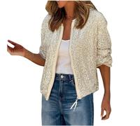 Chaqueta mujer lentejuelas manga larga cremallera béisbol Chaqueta bomber informal Cazadora Moda Casual Fiesta Cardigan Jacket Outwear Otoño Invierno 2024