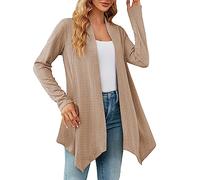 Chaqueta Mujer Media Temporada Cardigan Mujer Tamaño Grande Abrigo Manga Larga Abrigos sueltos Chaqueta Color Sólido Ropa Casual Loungewear Mi Long Cardigan 2025 Nuevo Abrigo Versátil Top, caqui, XXL