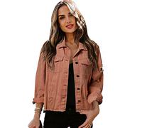 Chaqueta Mujer Primavera,Chaqueta De Mezclilla Con Solapa Para Mujer, Color Naranja Claro, Liso, Rasgado, Con Bolsillo Con Botones, Elegante Chaqueta De Transición Con Parte Superior Recortada, Cha