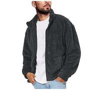 Chaqueta mullida de invierno para hombre, color liso, manga larga, mantiene el calor, informal, de forro polar, cuello alto, con cremallera, abrigo Colla, gris oscuro, M