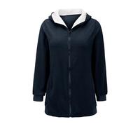 Chaqueta mullida para mujer, abrigo de forro polar para mujer, abrigo de gran tamaño, con cremallera, casual, longitud media, ropa exterior para entrenamiento y vida diaria, azul marino, 3XL