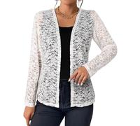 Chaqueta Otoño Mujer Chaqueta De Mujer Mangas Largas Casual Rebeca Lana Cardigan Unicolor Talla Grande Encaje Verano Ancho Ropa 11#Blanco XXL