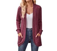 Chaqueta Otoño Mujer Chaqueta Larga Mujer Ligero Unicolor Cardigan Corta Rebeca Casual Mangas Largas Calada Verano Ancho Ropa 2#Vino XL