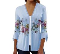 Chaqueta Otoño Mujer Chaqueta Larga Mujer Mangas Largas Unicolor Rebeca Verano Cardigan Basicas Ligero Ancho Punto Calada Ropa 2#Azul Claro XL