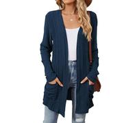 Chaqueta Otoño Mujer Chaqueta Larga Mujer Talla Grande Ancho Cardigan Corta Rebeca Invierno Mangas Largas Unicolor Verano Casual Ropa 2#Marina de Guerra S