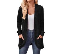 Chaqueta Otoño Mujer Moda Mujer Otoño 2025 Mangas Largas Ancho Cardigan Entretiempo Rebeca Casual Ligero Unicolor Verano Calada Ropa 12#Negro XL