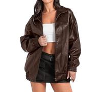 Chaqueta oversize de piel sintética para mujer, estilo bomber informal de motociclista con cremallera, ropa urbana moderna