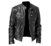 Chaqueta para hombre, Chaquetas de cuero de imitación Cuello alto con cremallera de moda, abrigo punk, chaqueta de cuero para motocicleta para hombre (XL negro)