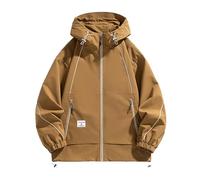 Chaqueta para hombre, talla grande, chaqueta con cremallera, cortavientos e impermeable, chaqueta para hombre, de mediados de temporada, cómoda y holgada, con capucha, abrigo informal y de moda con