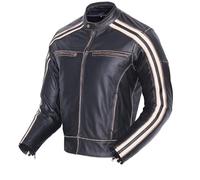 Chaqueta para motocicleta, modelo «The Bonnie», 100% piel de vacuno, color negro, rayas de color marfil