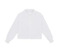 Chaqueta para mujer, color sólido, informal, deportivo, cuello alto, con cremallera, chaqueta para mujer, ropa de trabajo, Blanco, 11-12 años