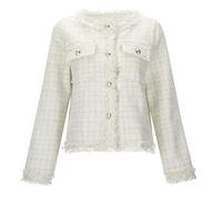 Chaqueta para mujer, con botones frontales, en poliéster, para uso en climas fríos; con detalles de diseño que incluyen borla de temperamento corto para calle larga y pequeña fragancia, blanco, XXL
