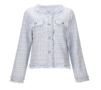 Chaqueta para mujer, con botones frontales, en poliéster, para uso en climas fríos; con detalles de diseño que incluyen borla de temperamento corto para calle larga y pequeña fragancia, azul, XXL