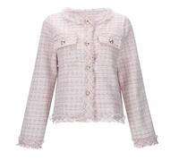 Chaqueta para mujer, con botones frontales, en poliéster, para uso en climas fríos; con detalles de diseño que incluyen borla de temperamento corto para calle larga y pequeña fragancia, rosa, M