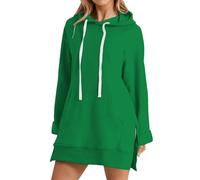 Chaqueta para mujer de media temporada de gran tamaño, sudadera con capucha ligera, sudaderas con bolsillo canguro con capucha con cordón de abrigo casual abrigos laterales divididos ropa color sólido
