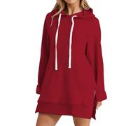 Chaqueta para mujer de media temporada de gran tamaño, sudadera con capucha ligera, sudaderas con bolsillo canguro con capucha con cordón de abrigo casual abrigos laterales divididos ropa color sólido