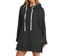 Chaqueta para mujer de media temporada de gran tamaño, sudadera con capucha ligera, sudaderas con bolsillo canguro con capucha con cordón de abrigo casual abrigos laterales divididos ropa color sólido